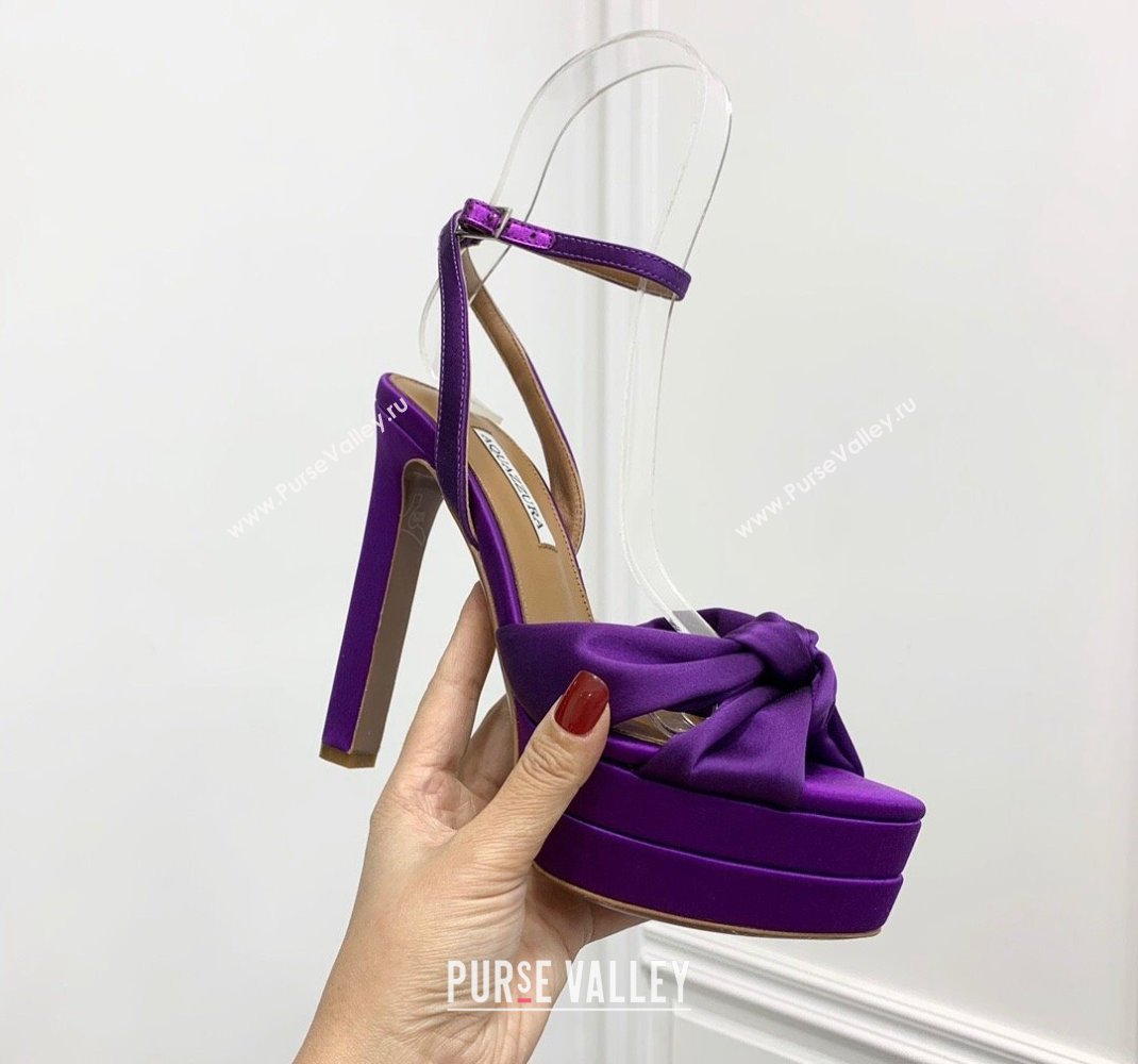 Aquazzura Heel 13.5cm Platform 4cm Olie Plateau Sandals in Satin Purple 2024 (keer-23121529)