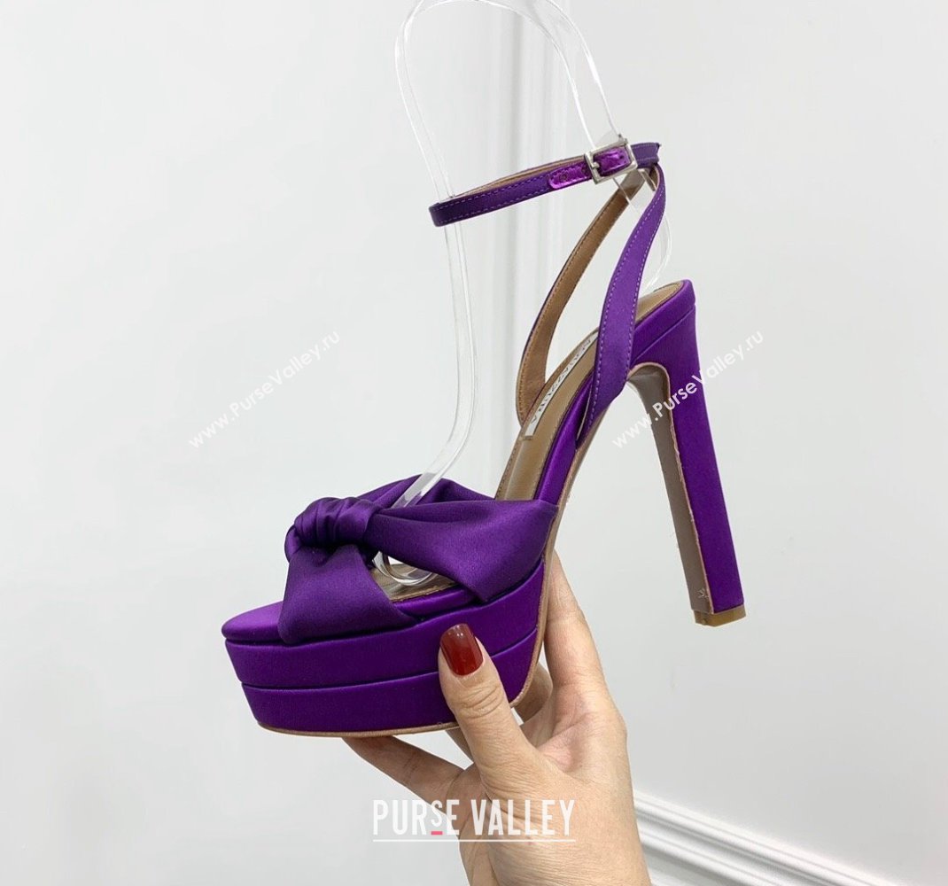 Aquazzura Heel 13.5cm Platform 4cm Olie Plateau Sandals in Satin Purple 2024 (keer-23121529)