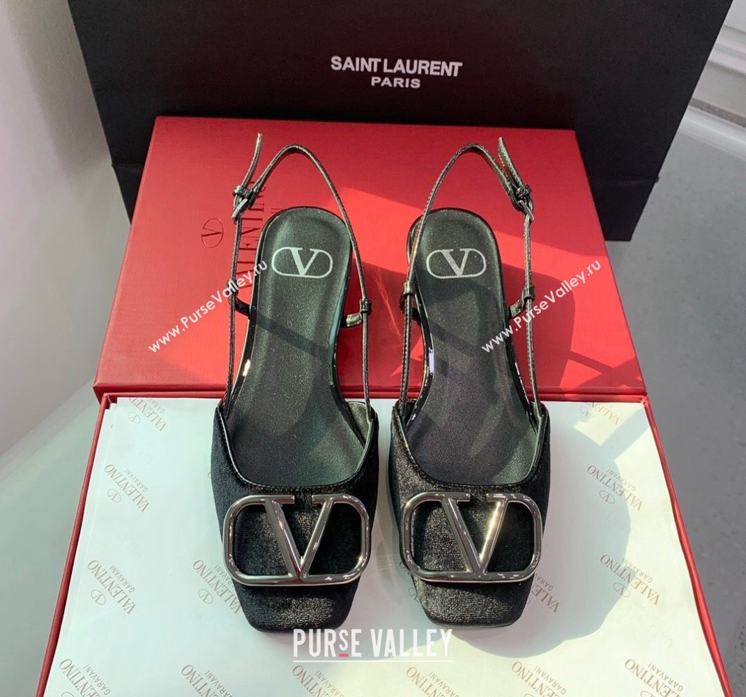 Valentino Vlogo Signature Slingback ballerina Flats Velvet Black 2024 (keer-23121501)