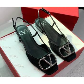 Valentino Vlogo Signature Slingback ballerina Flats Velvet Black 2024 (keer-23121501)