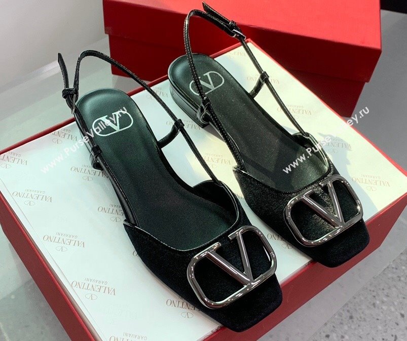 Valentino Vlogo Signature Slingback ballerina Flats Velvet Black 2024 (keer-23121501)