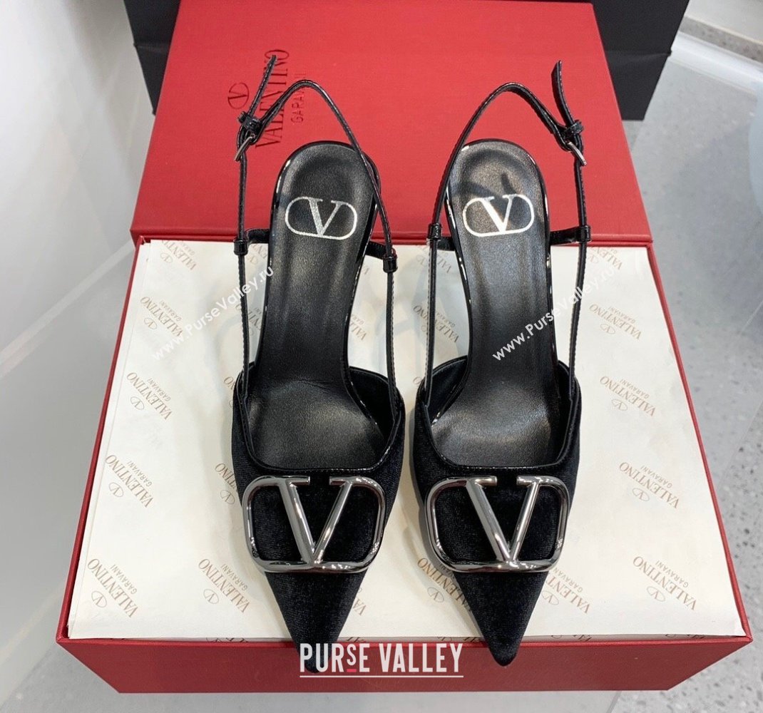 Valentino Heel 8cm Vlogo Signature Slingback Pumps Velvet Black 2024 (keer-23121502)