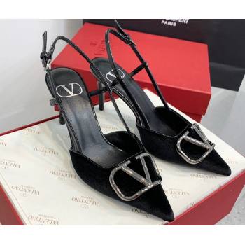 Valentino Heel 8cm Vlogo Signature Slingback Pumps Velvet Black 2024 (keer-23121502)