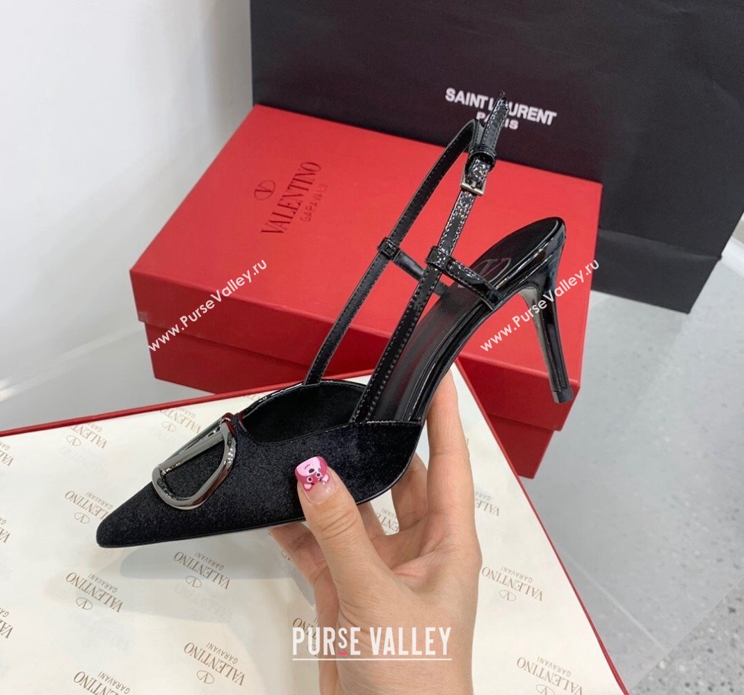 Valentino Heel 8cm Vlogo Signature Slingback Pumps Velvet Black 2024 (keer-23121502)