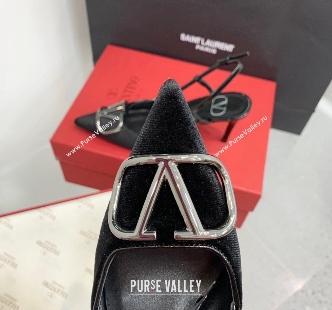 Valentino Heel 8cm Vlogo Signature Slingback Pumps Velvet Black 2024 (keer-23121502)