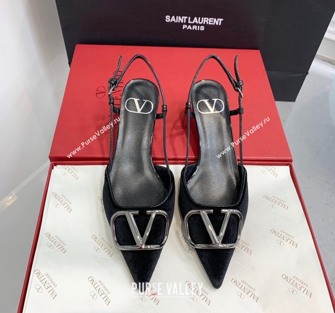 Valentino Heel 3.5cm Vlogo Signature Slingback Pumps Velvet Black 2024 (keer-23121503)