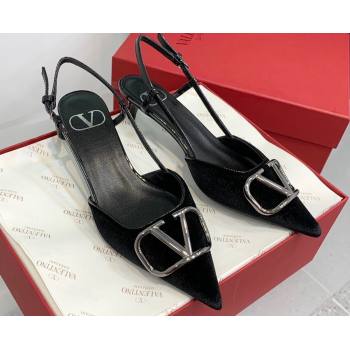 Valentino Heel 3.5cm Vlogo Signature Slingback Pumps Velvet Black 2024 (keer-23121503)