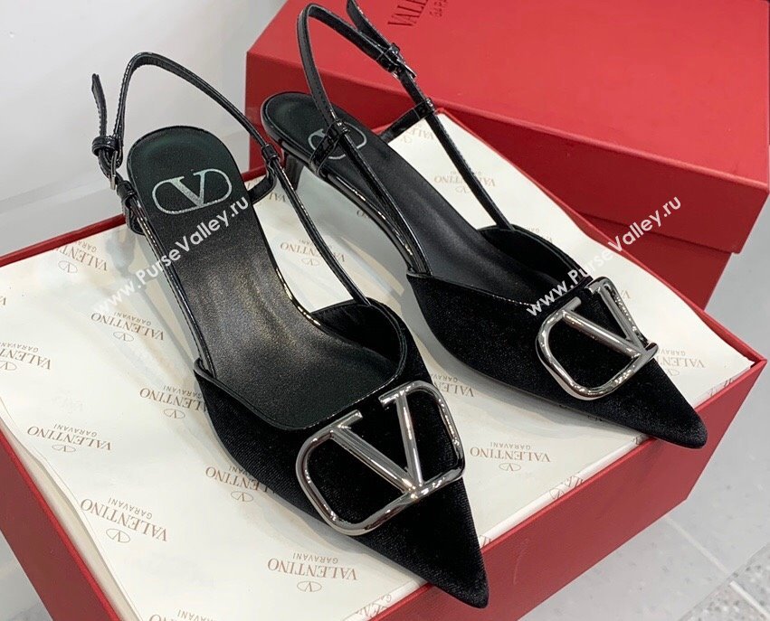 Valentino Heel 3.5cm Vlogo Signature Slingback Pumps Velvet Black 2024 (keer-23121503)