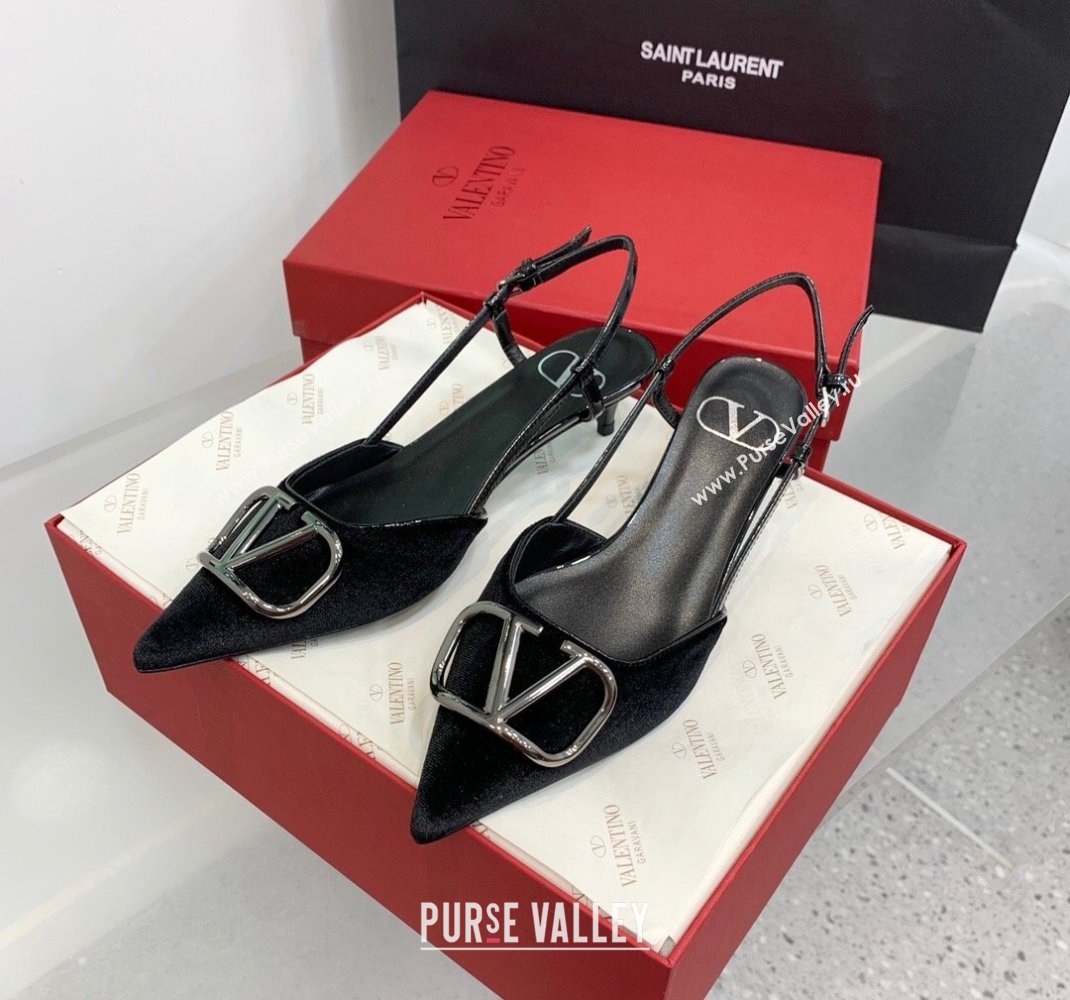 Valentino Heel 3.5cm Vlogo Signature Slingback Pumps Velvet Black 2024 (keer-23121503)