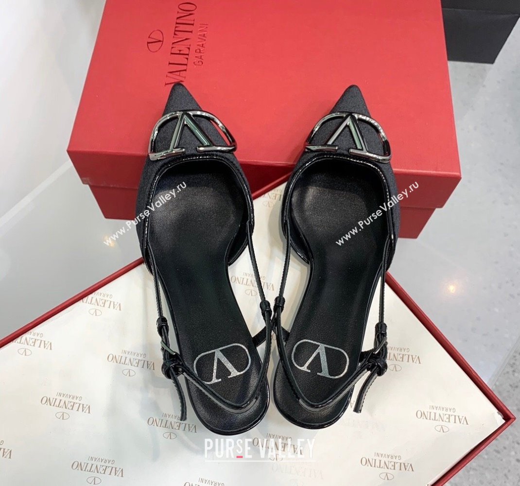 Valentino Heel 3.5cm Vlogo Signature Slingback Pumps Velvet Black 2024 (keer-23121503)