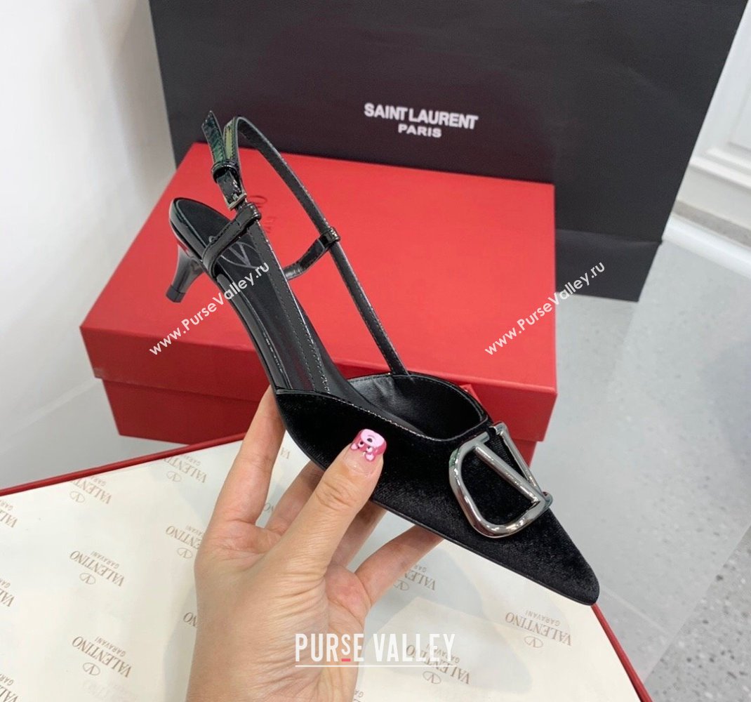 Valentino Heel 3.5cm Vlogo Signature Slingback Pumps Velvet Black 2024 (keer-23121503)