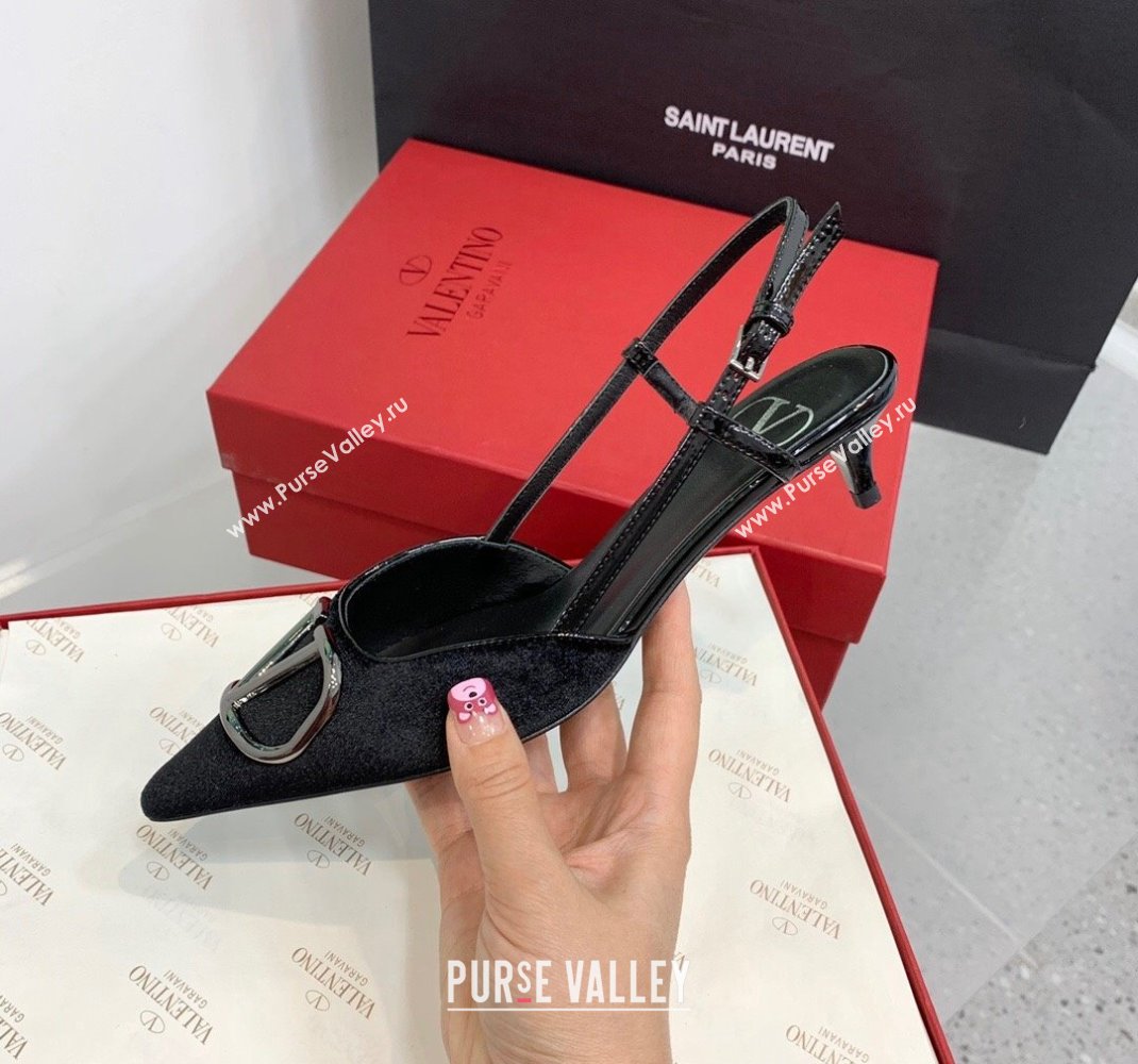 Valentino Heel 3.5cm Vlogo Signature Slingback Pumps Velvet Black 2024 (keer-23121503)