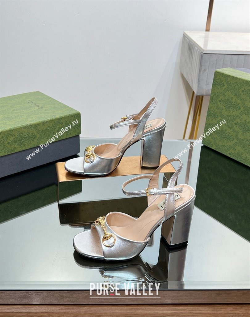 Gucci Heel 9cm Womens Horsebit sandals 771600 leather Silver 2024 (modeng-23121316)