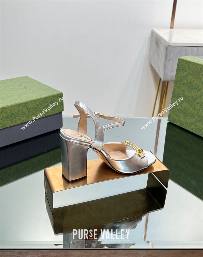 Gucci Heel 9cm Womens Horsebit sandals 771600 leather Silver 2024 (modeng-23121316)
