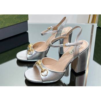 Gucci Heel 9cm Womens Horsebit sandals 771600 leather Silver 2024 (modeng-23121316)