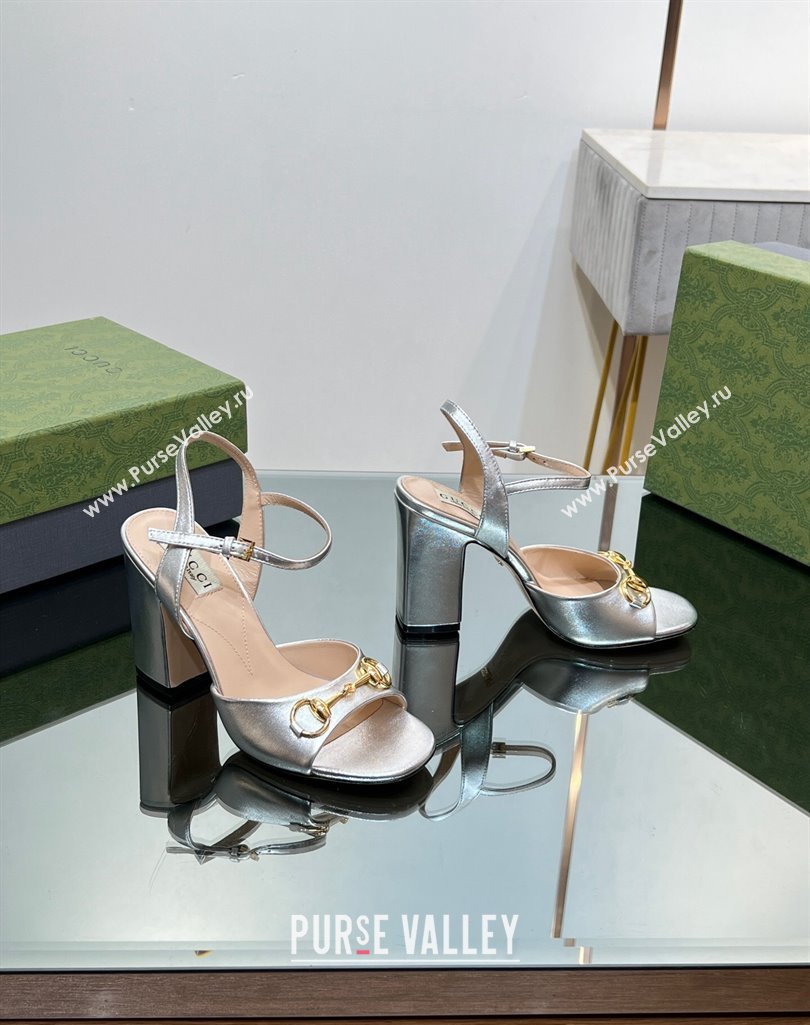 Gucci Heel 9cm Womens Horsebit sandals 771600 leather Silver 2024 (modeng-23121316)