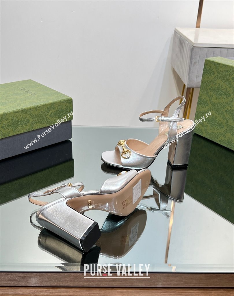 Gucci Heel 9cm Womens Horsebit sandals 771600 leather Silver 2024 (modeng-23121316)