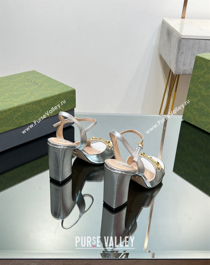 Gucci Heel 9cm Womens Horsebit sandals 771600 leather Silver 2024 (modeng-23121316)