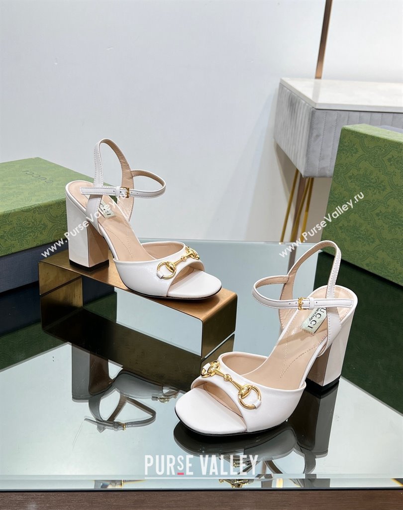 Gucci Heel 9cm Womens Horsebit sandals 771600 leather White 2024 (modeng-23121312)