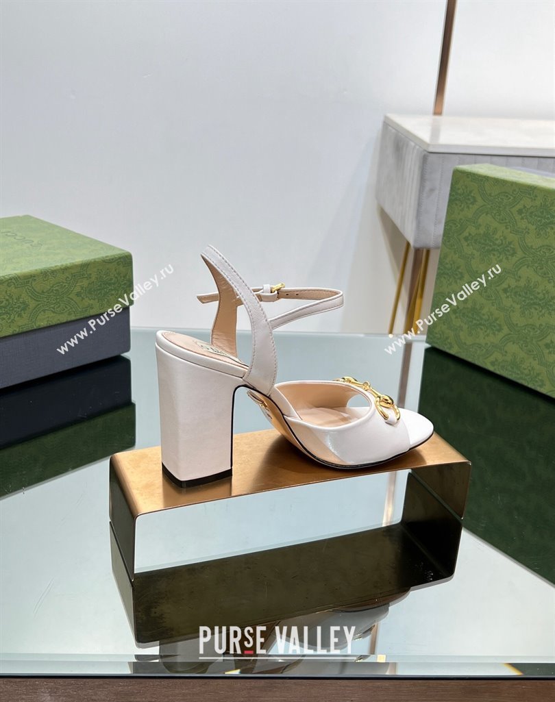 Gucci Heel 9cm Womens Horsebit sandals 771600 leather White 2024 (modeng-23121312)