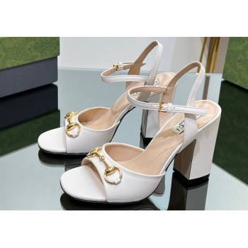 Gucci Heel 9cm Womens Horsebit sandals 771600 leather White 2024 (modeng-23121312)