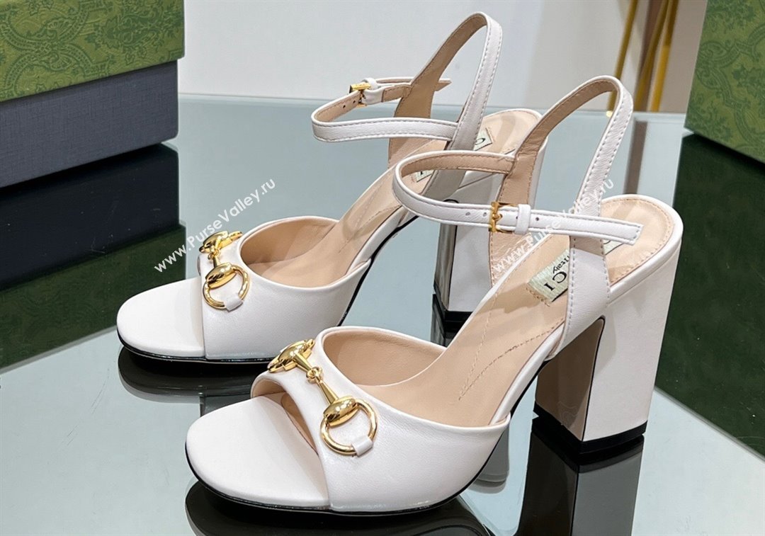 Gucci Heel 9cm Womens Horsebit sandals 771600 leather White 2024 (modeng-23121312)