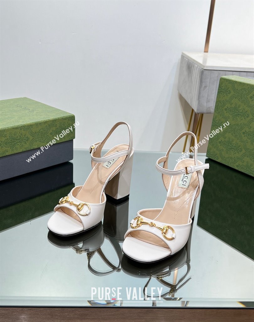 Gucci Heel 9cm Womens Horsebit sandals 771600 leather White 2024 (modeng-23121312)