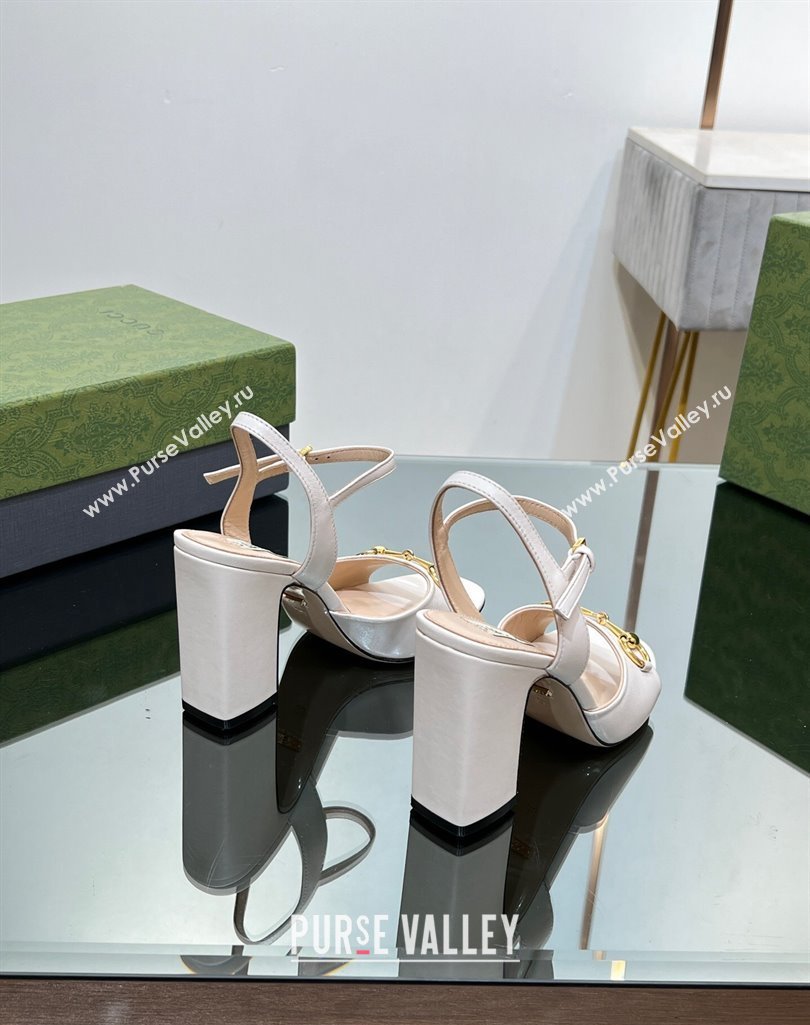 Gucci Heel 9cm Womens Horsebit sandals 771600 leather White 2024 (modeng-23121312)
