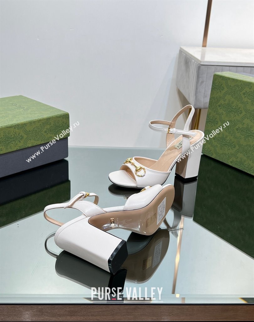 Gucci Heel 9cm Womens Horsebit sandals 771600 leather White 2024 (modeng-23121312)