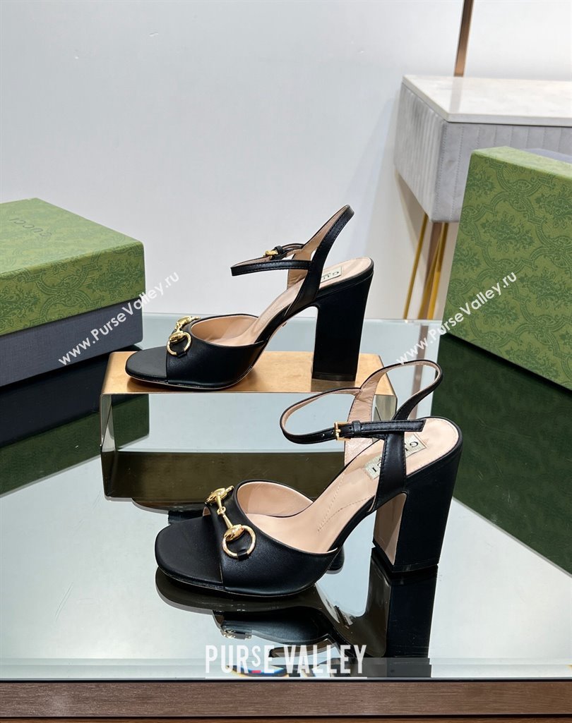 Gucci Heel 9cm Womens Horsebit sandals 771600 leather Black 2024 (modeng-23121311)