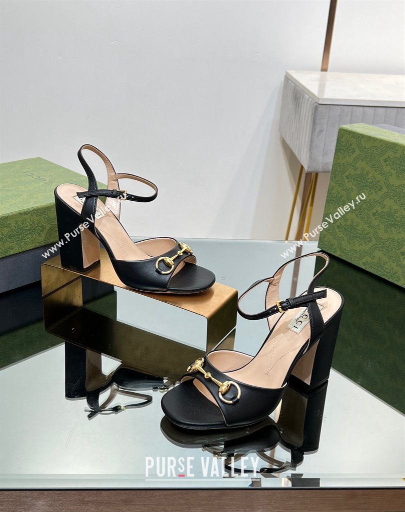 Gucci Heel 9cm Womens Horsebit sandals 771600 leather Black 2024 (modeng-23121311)