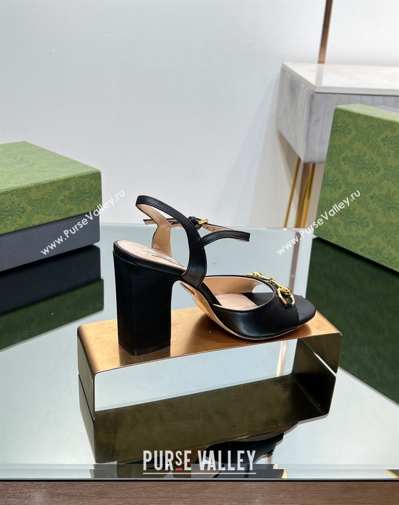 Gucci Heel 9cm Womens Horsebit sandals 771600 leather Black 2024 (modeng-23121311)