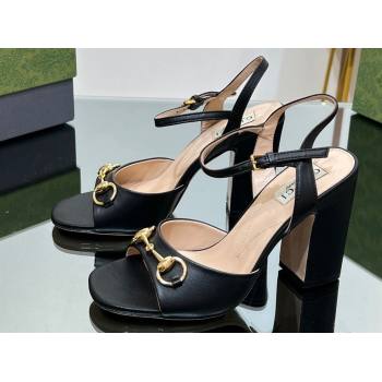 Gucci Heel 9cm Womens Horsebit sandals 771600 leather Black 2024 (modeng-23121311)