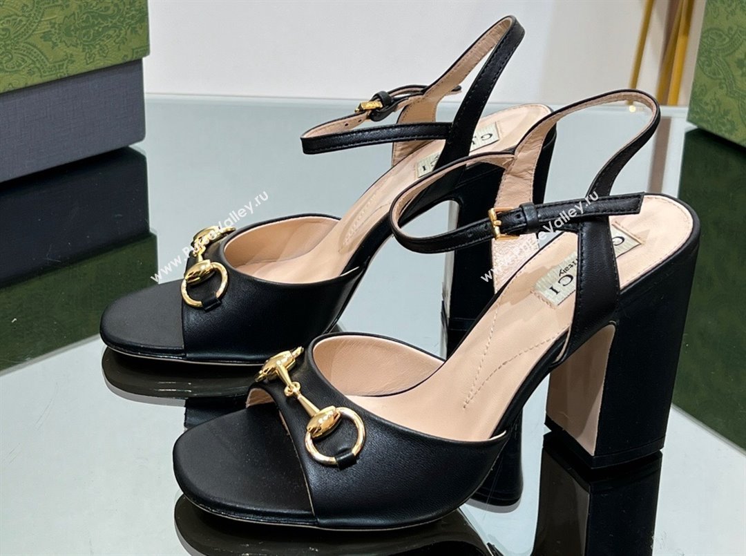 Gucci Heel 9cm Womens Horsebit sandals 771600 leather Black 2024 (modeng-23121311)