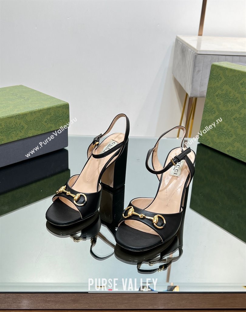 Gucci Heel 9cm Womens Horsebit sandals 771600 leather Black 2024 (modeng-23121311)