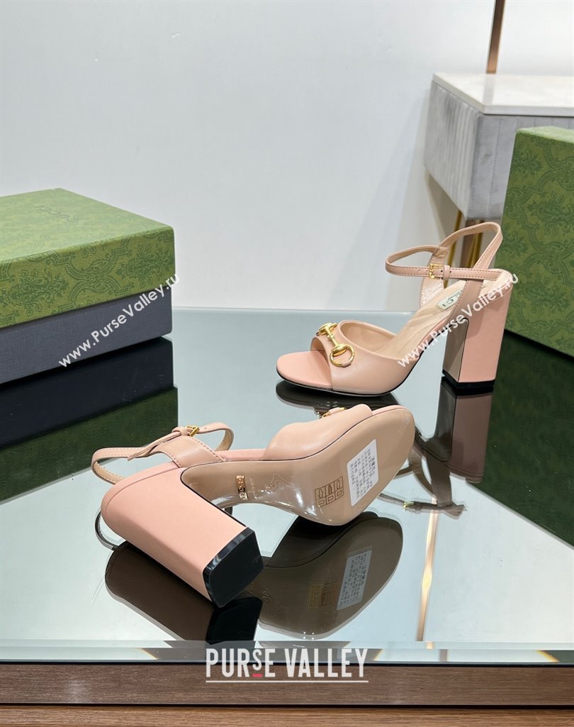 Gucci Heel 9cm Womens Horsebit sandals 771600 leather Nude 2024 (modeng-23121313)