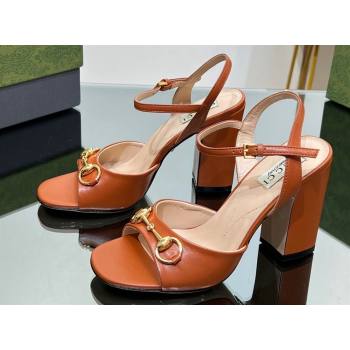 Gucci Heel 9cm Womens Horsebit sandals 771600 leather Brown 2024 (modeng-23121314)