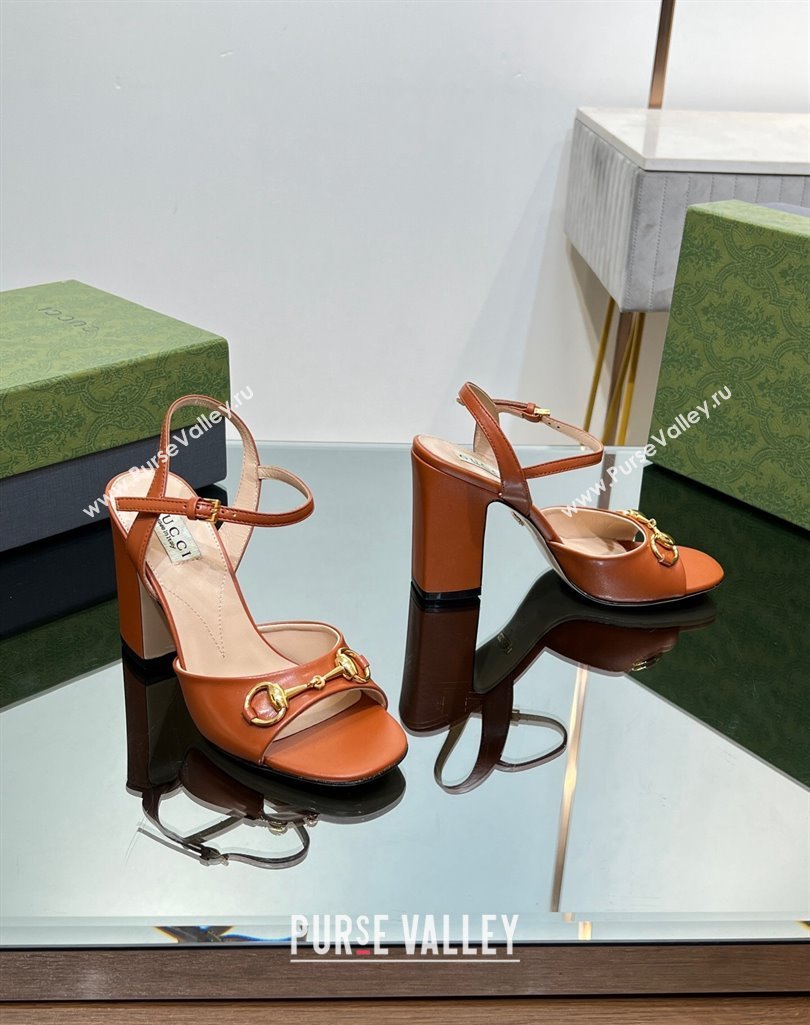 Gucci Heel 9cm Womens Horsebit sandals 771600 leather Brown 2024 (modeng-23121314)