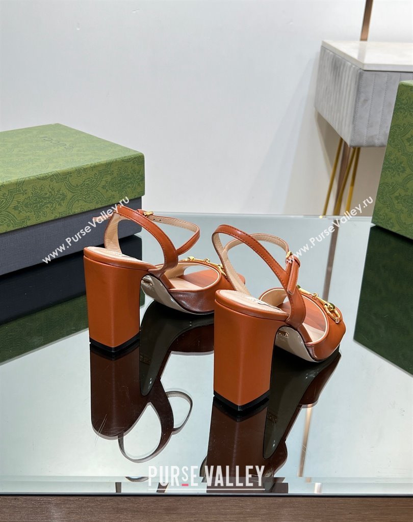 Gucci Heel 9cm Womens Horsebit sandals 771600 leather Brown 2024 (modeng-23121314)