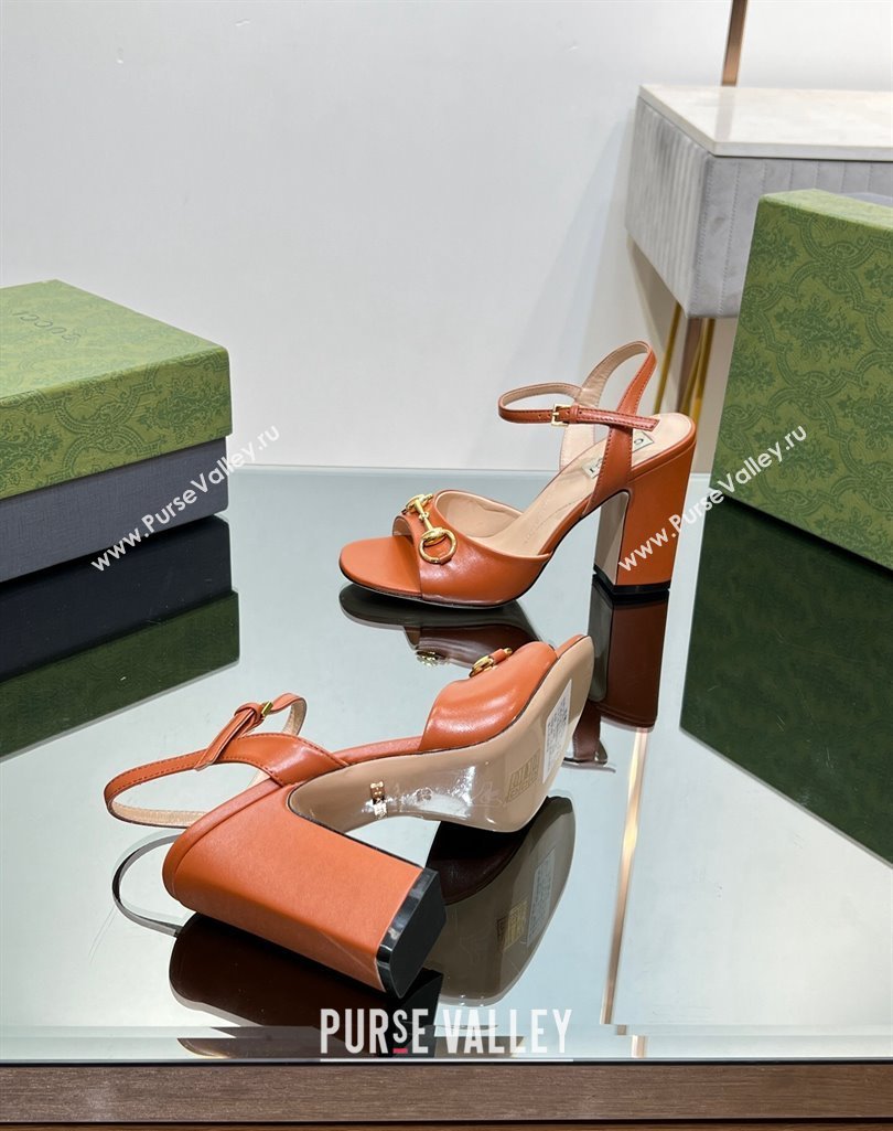 Gucci Heel 9cm Womens Horsebit sandals 771600 leather Brown 2024 (modeng-23121314)
