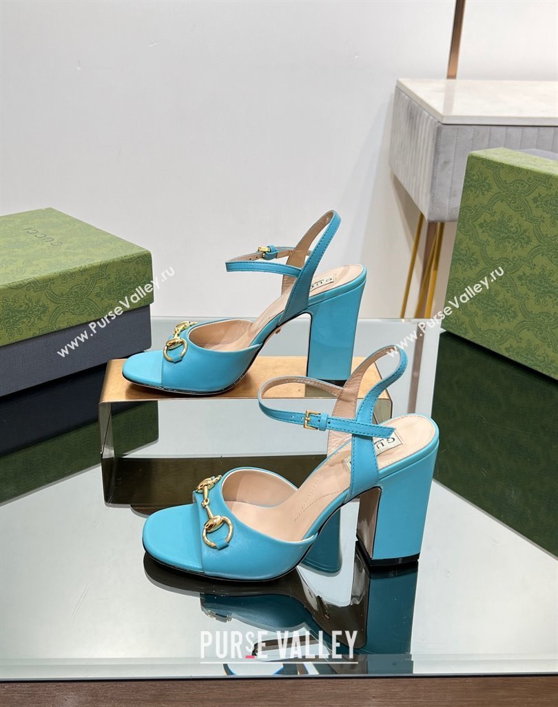 Gucci Heel 9cm Womens Horsebit sandals 771600 leather Blue 2024 (modeng-23121315)