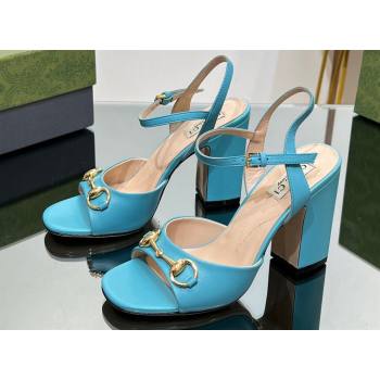Gucci Heel 9cm Womens Horsebit sandals 771600 leather Blue 2024 (modeng-23121315)