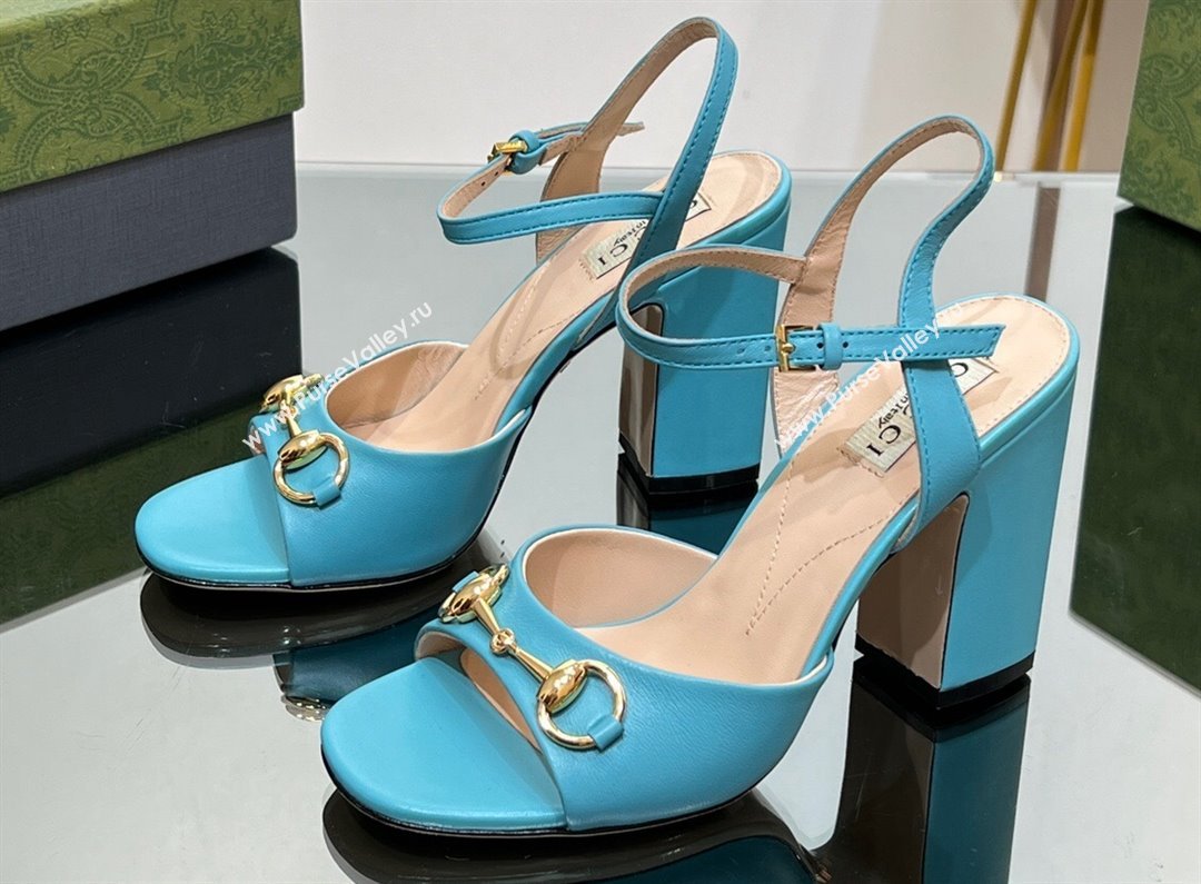 Gucci Heel 9cm Womens Horsebit sandals 771600 leather Blue 2024 (modeng-23121315)