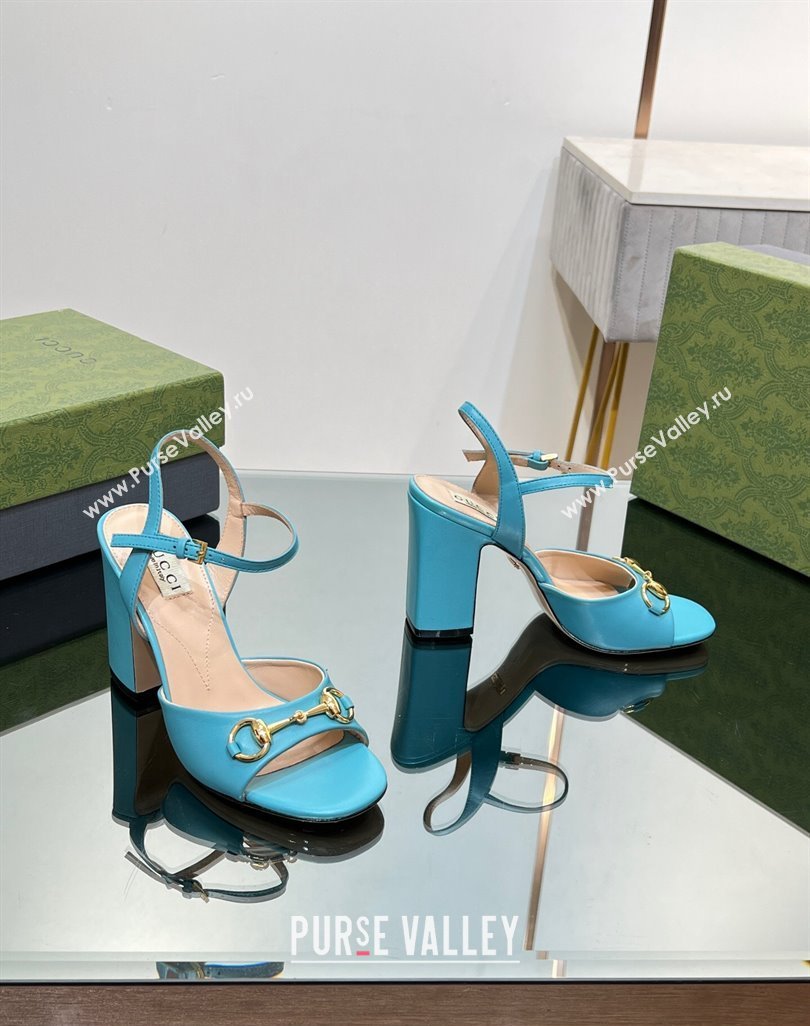 Gucci Heel 9cm Womens Horsebit sandals 771600 leather Blue 2024 (modeng-23121315)