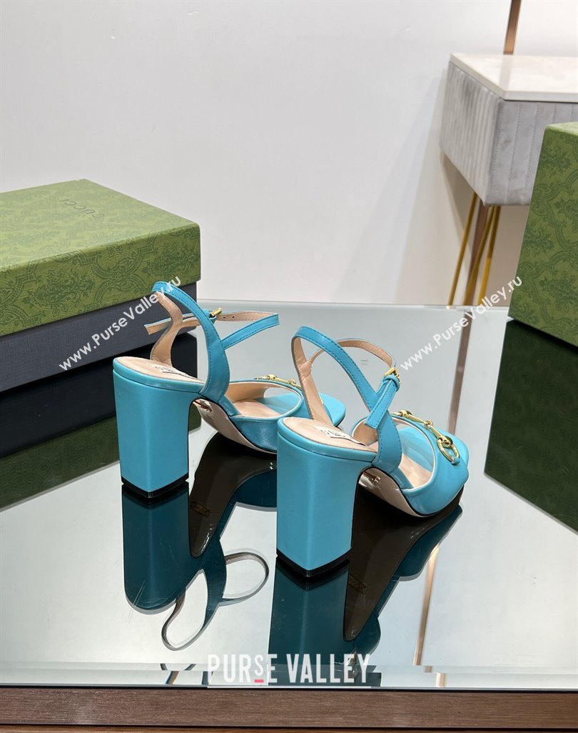 Gucci Heel 9cm Womens Horsebit sandals 771600 leather Blue 2024 (modeng-23121315)