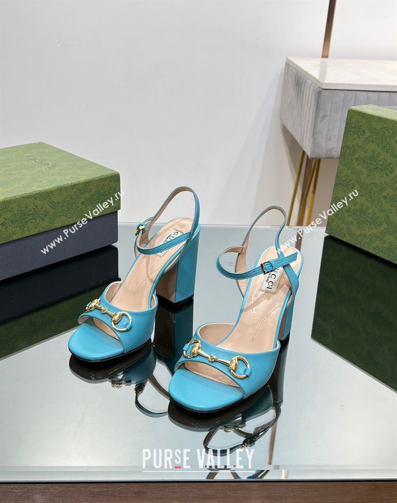 Gucci Heel 9cm Womens Horsebit sandals 771600 leather Blue 2024 (modeng-23121315)