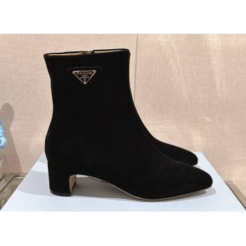 Prada Leather booties Suede Black with Enameled metal triangle logo 1T192N 2024 (siyate-23121905)