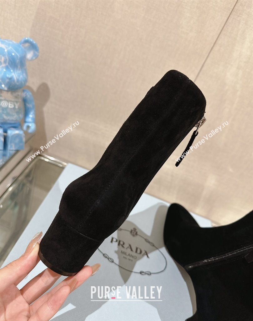 Prada Leather booties Suede Black with Enameled metal triangle logo 1T192N 2024 (siyate-23121905)