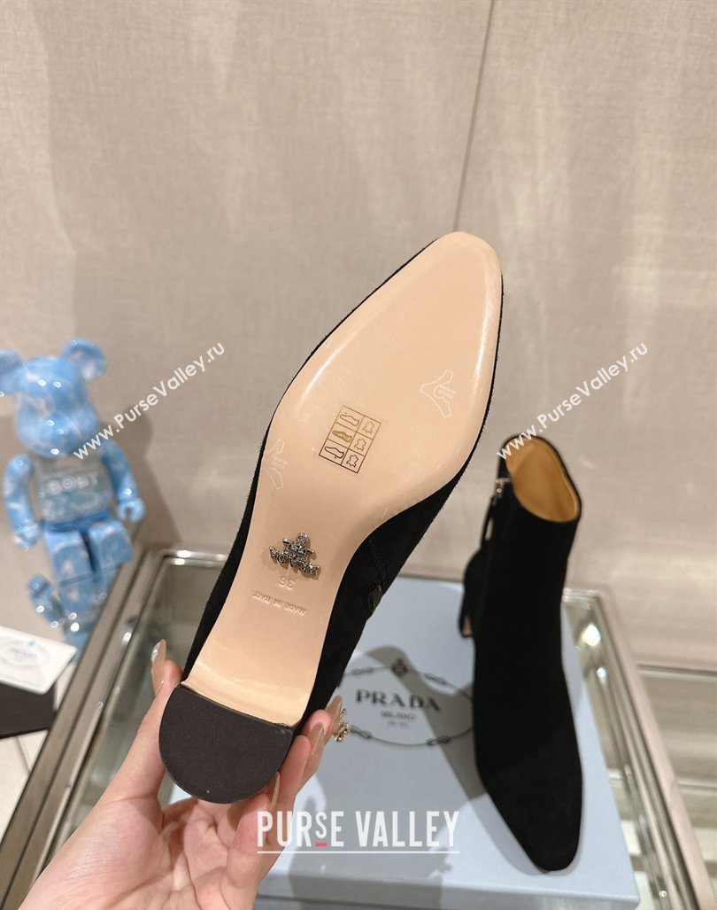 Prada Leather booties Suede Black with Enameled metal triangle logo 1T192N 2024 (siyate-23121905)