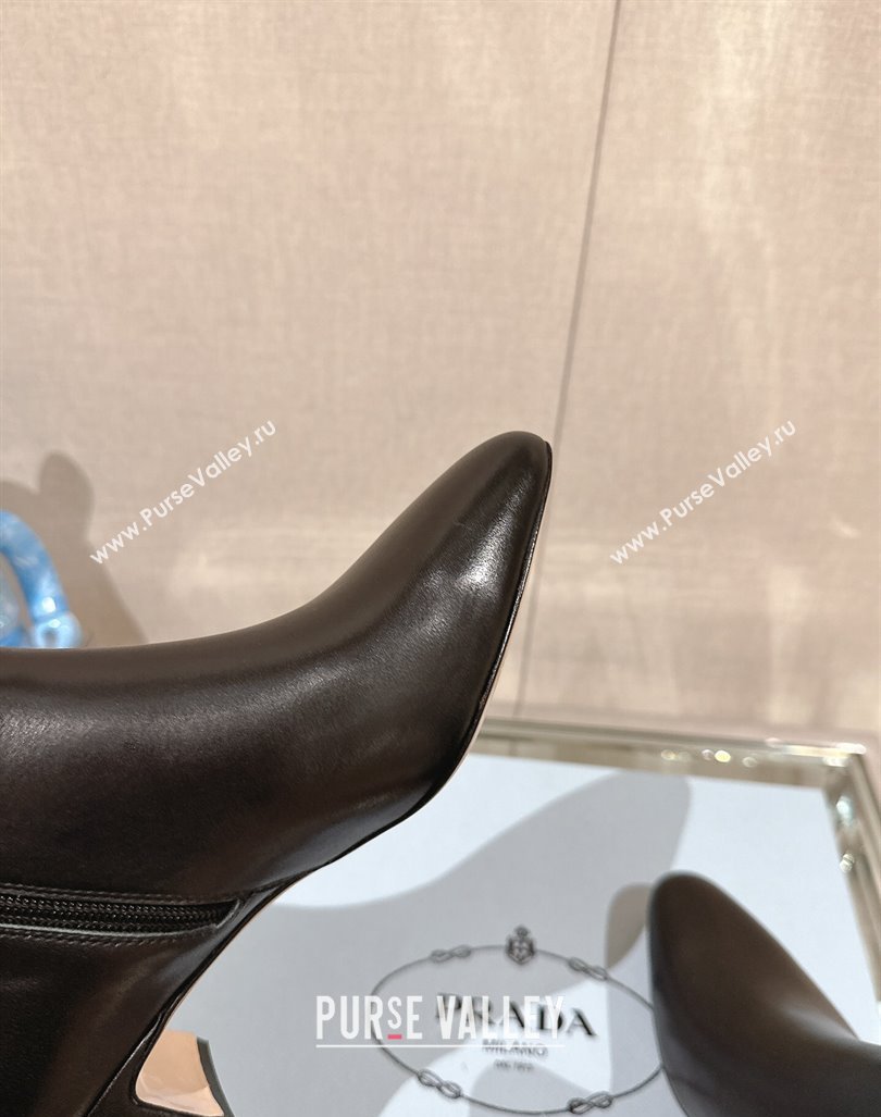 Prada Leather booties Black with Enameled metal triangle logo 1T192N 2024 (siyate-23121904)